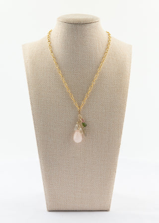 Rose Quartz Necklace with Labradorite, Green Tourmaline and Crystal Quartz Cluster To Roam With Love