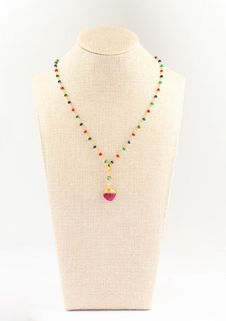 Ruby, Emerald Pendant Necklace on Ruby, Emerald, Sapphire Chain