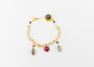 Ruby and Labradorite Bracelet in Gold To Roam With Love
