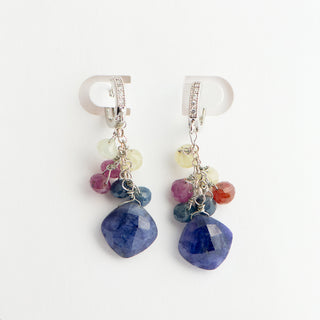 Sapphire Cluster Earrings on Silver CZ Huggie To Roam With Love