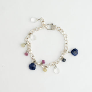 Mixed Natural Sapphire Bracelet on Matte Silver To Roam With Love