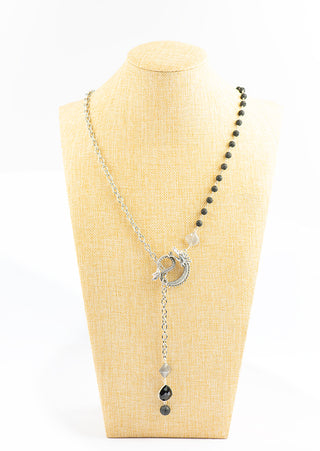 Dragon Lariat with Lava Rock, Stripe Agate, Onyx and Natural Quartz