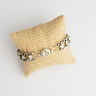Silver Crystal Bracelet with White Topaz Box Clasp To Roam With Love