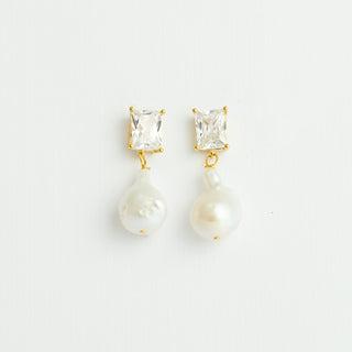 Baroque Pearl Earring on Faceted Emerald-Cut Crystal Post To Roam With Love