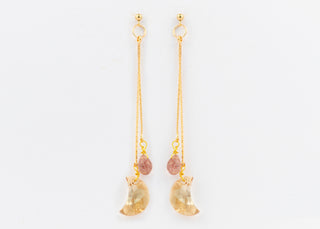 Swarovski Crystal Moonstone and Strawberry Quartz Earrings - Gold Filled Post