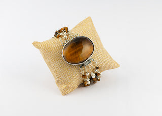 Tiger Eye Cabochon Bracelet with Pyrite - Box Clasp