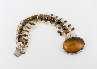 Tiger Eye Cabochon Bracelet with Pyrite - Box Clasp