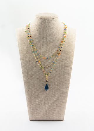 Triple Strand Gold Gemstone Necklace with Removable Iolite Pendant To Roam With Love