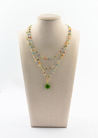 Triple Strand Gold Gemstone Necklace with Removable Peridot Pendant To Roam With Love