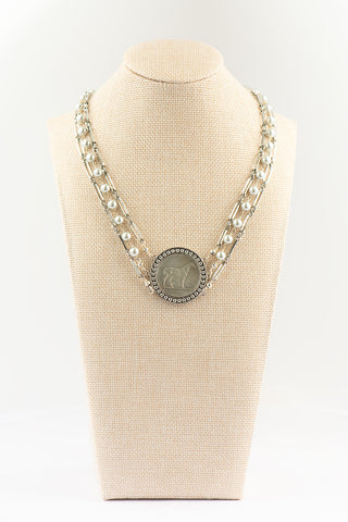 Triple Strand Horse Pendant Choker with Pearls To Roam With Love