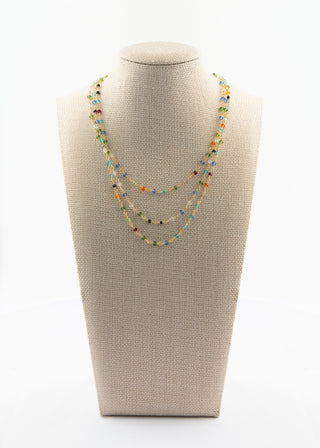 Triple Strand Gold Gemstone Necklace with Removable Peridot Pendant To Roam With Love