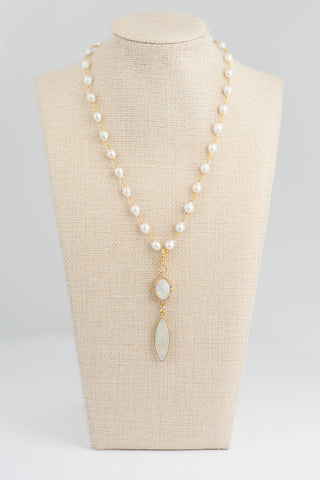 Baroque Pearl and Double Rainbow Moonstone Necklace To Roam With Love