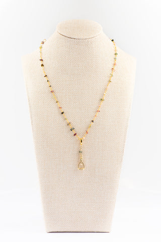 Uncut Tourmaline Necklace with Gold Horse Stirrup To Roam With Love