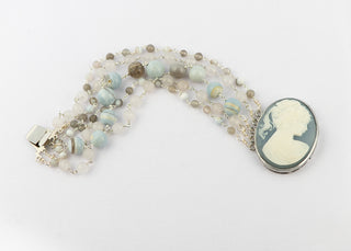 Vintage Wedgwood Blue Woman Cameo Bracelet with Blue Opal and Rose Jade