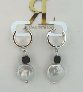 Freshwater Pearl & Garnet Drop Earrings on 925 Sterling Silver Hoops – Handmade Gemstone Jewelry To Roam With Love