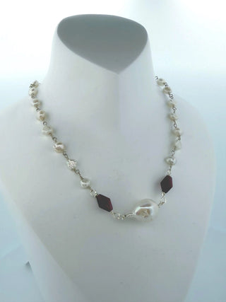 Garnet & Freshwater Pearl Choker – Delicate Silver Wire Necklace To Roam With Love